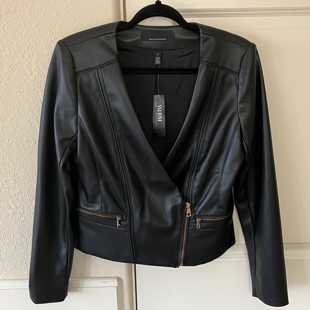 NWT WHBM Black Faux Leather Moto Jacket